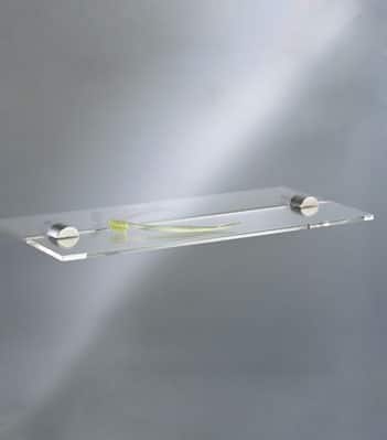 Vola T25 Hylde, klar plexiglas. Med 2 holdere i messing