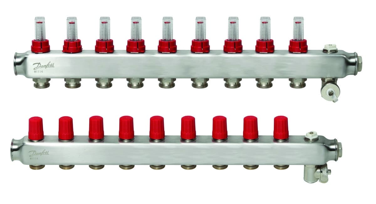 Danfoss gulvvarmemanifold 9+9 SSM med flowmeter