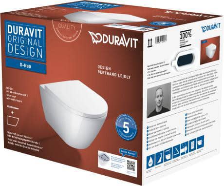 Duravit D-Neo sæt med væghængt toilet Rimless og soft close sæde 540 mm