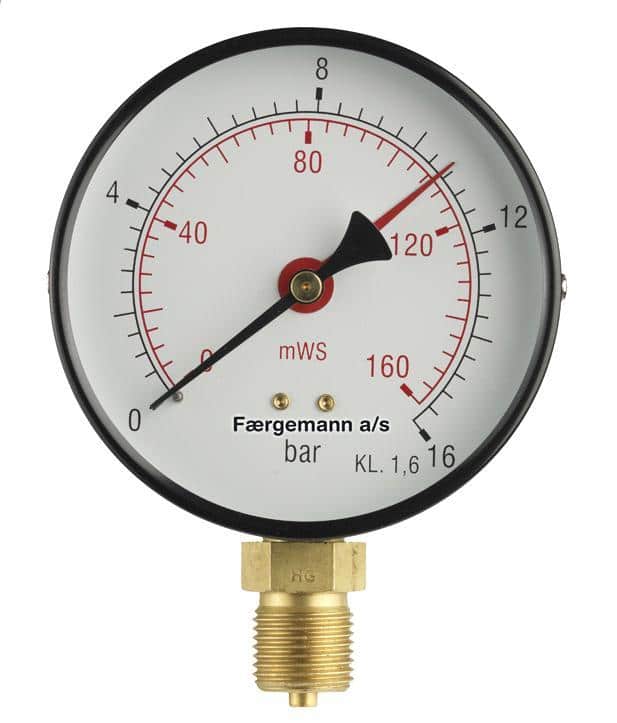 Manometer 1/2xø100 0-6 bar/0-60 mvs, nedadrettet studs