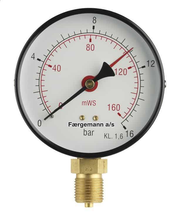 Manometer 1/2xø160 0-4 bar/0-40 mvs, nedadrettet studs