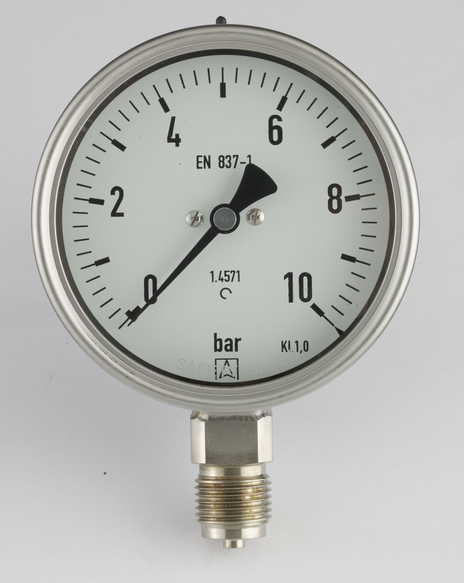 Kemi manometer 1/2" x ø100 0-6 bar nedadrettet studs med glycerin