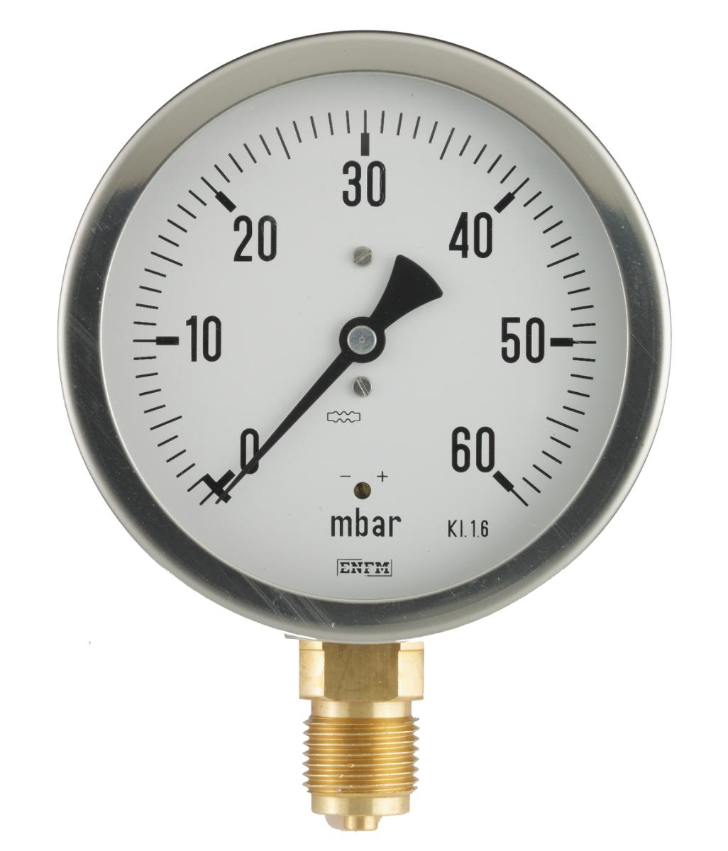 Gasmanometer 1/4xø63, 0-400 mbar, nedadrettet studs