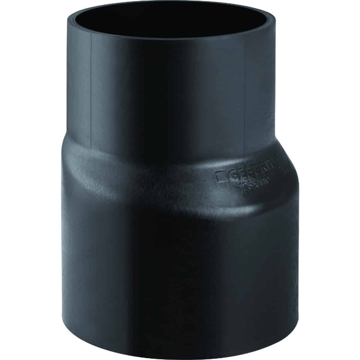 PEH reduktion Geberit, 125 x 110 mm, excentrisk/lang, sort