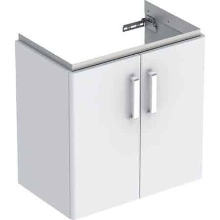 Geberit Renova Compact vaskeskab, 597 x 397 x 605 mm, 2 låger, blankpoleret lysgrå højkomprimeret tr