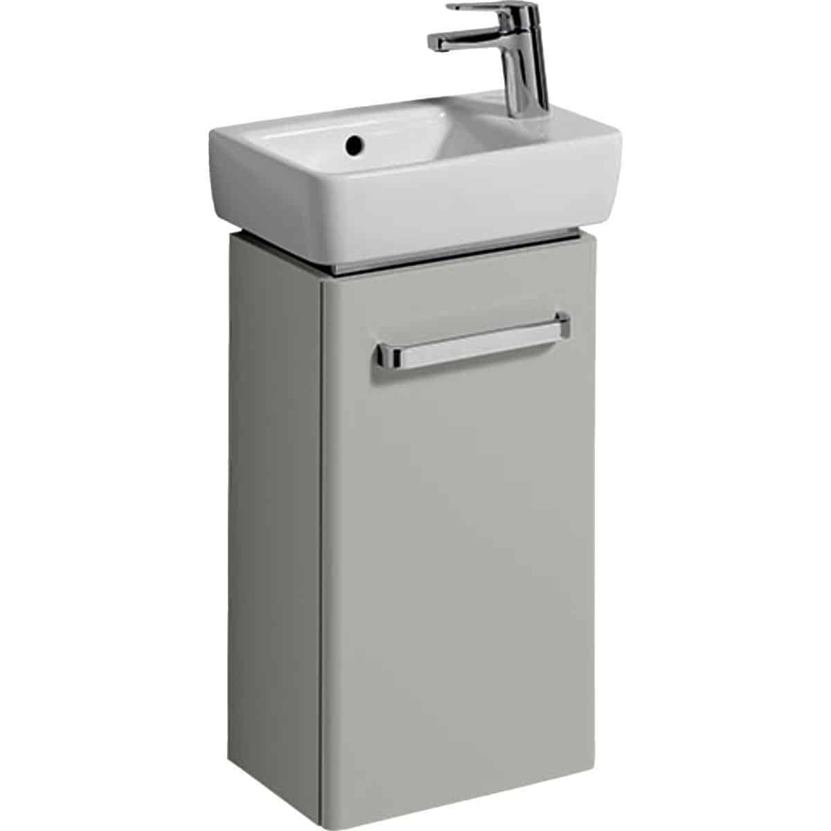 Geberit Renova Compact vaskeskab, 348 x 252 x 604 mm, 1 låge, blankpoleret lysgrå højkomprimeret tre