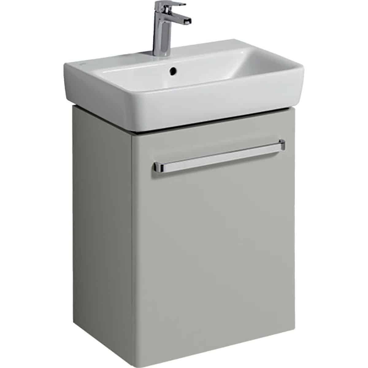 Geberit Renova Compact vaskeskab, 500 x 367 x 604 mm, 1 låge, blankpoleret lysgrå højkomprimeret tre
