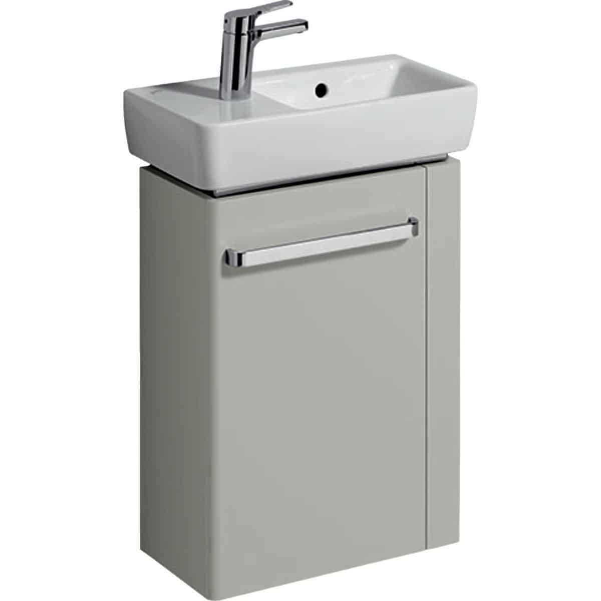 Geberit Renova Compact vaskeskab, 448 x 252 x 604 mm, 1 låge/håndkl.holder th, blankpoleret lysgrå h