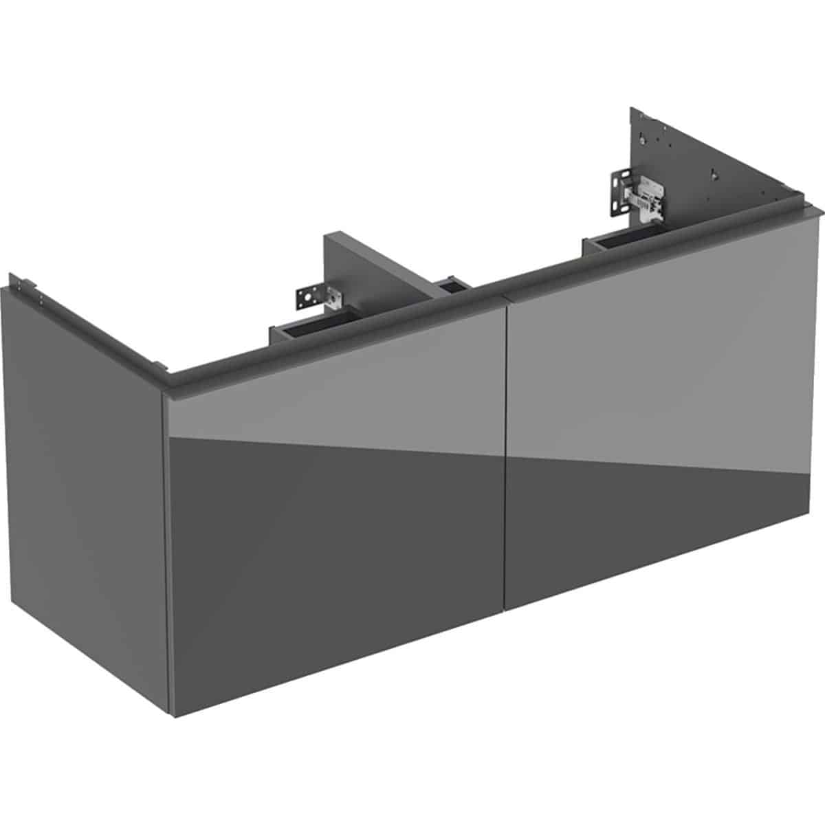 Geberit Acanto underskab til dobbelthåndvask 120 cm 2 sk + 2 indv sk lava glas blankt/håndtag lava m