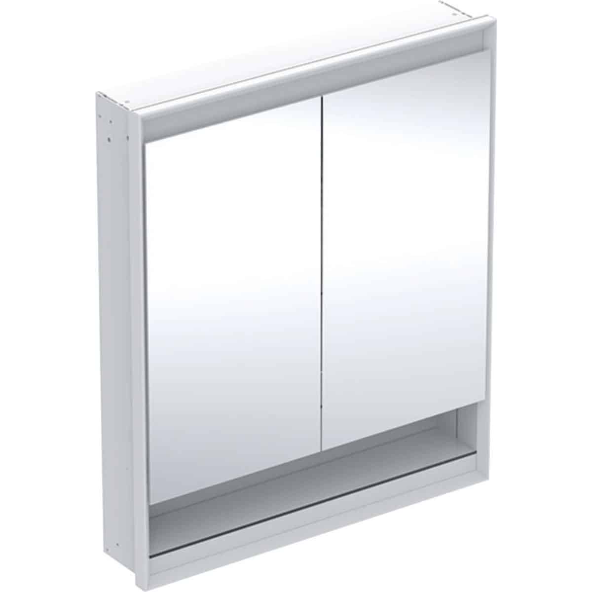 Geberit ONE spejlskab med underhylde og ComfortLight, 2 låger, indbyg., 90 x 75 cm, hvid/alu