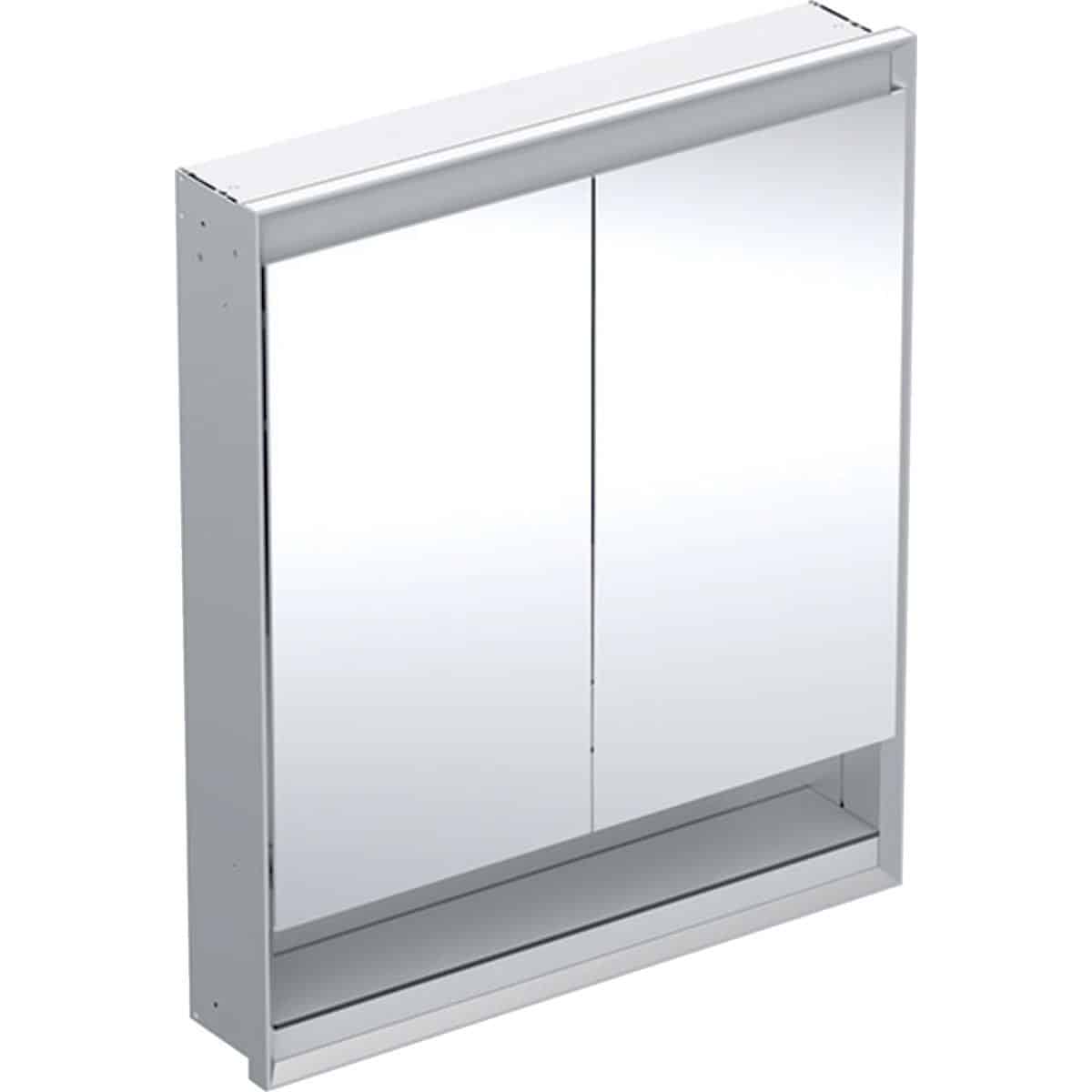 Geberit ONE spejlskab med underhylde og ComfortLight, 2 låger, indbyg., 90 x 75 cm, alu