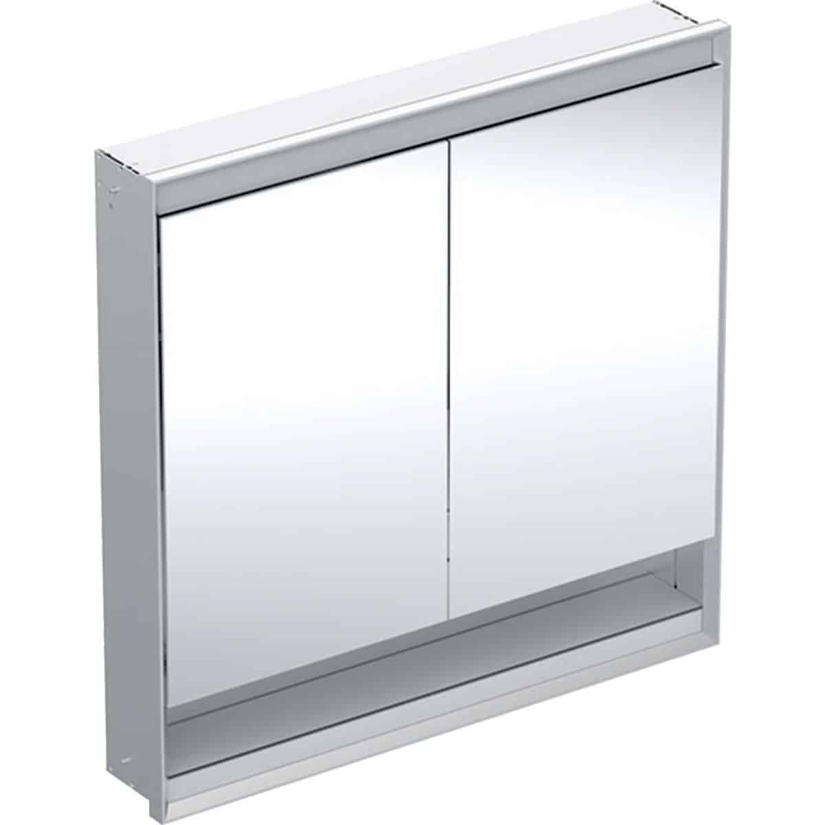 Geberit ONE spejlskab med underhylde og ComfortLight, 2 låger, indbyg., 90 x 90 cm, alu