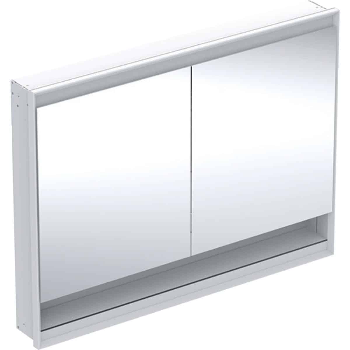 Geberit ONE spejlskab med underhylde og ComfortLight, 2 låger, indbyg., 90 x 120 cm, hvid/alu
