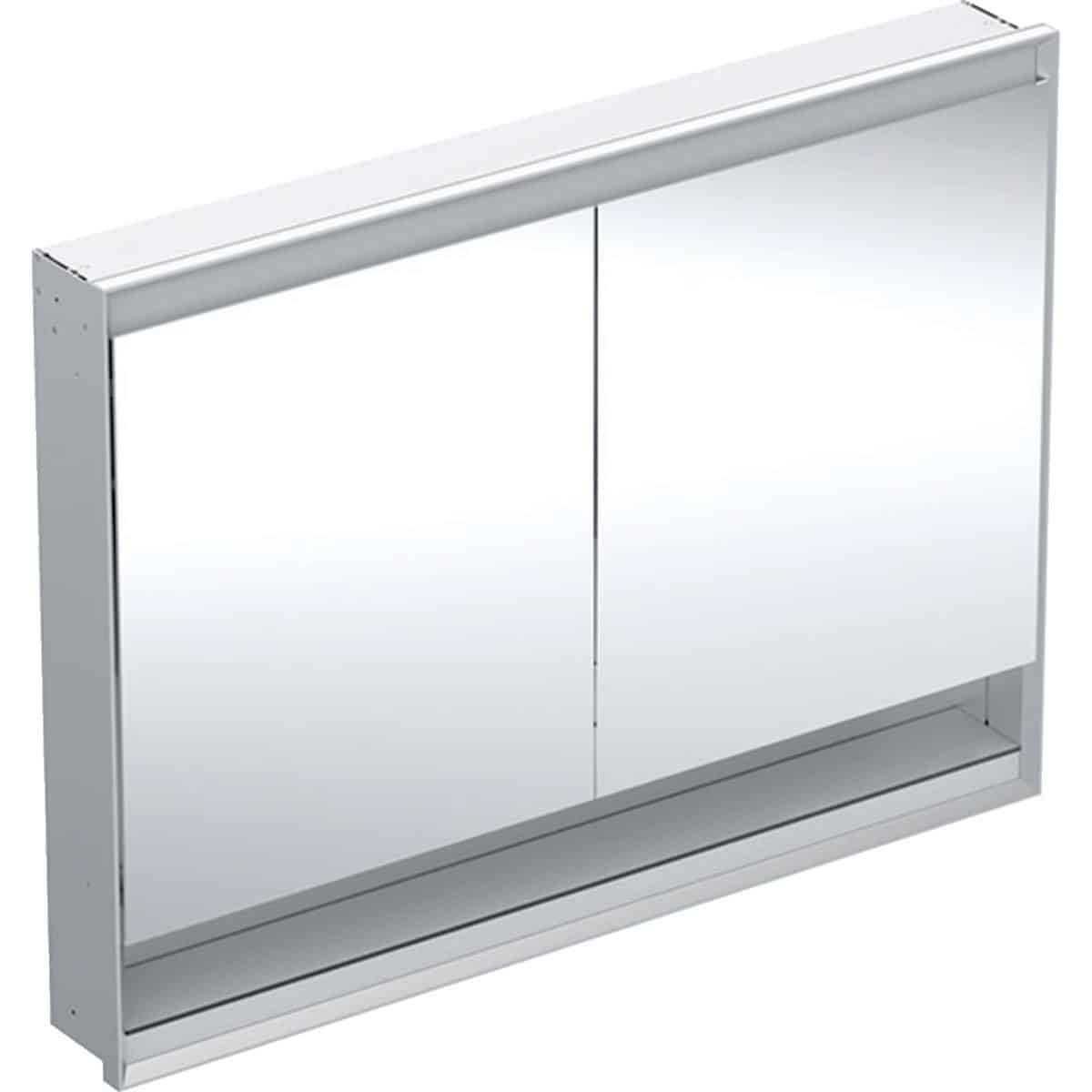 Geberit ONE spejlskab med underhylde og ComfortLight, 2 låger, indbyg., 90 x 120 cm, alu