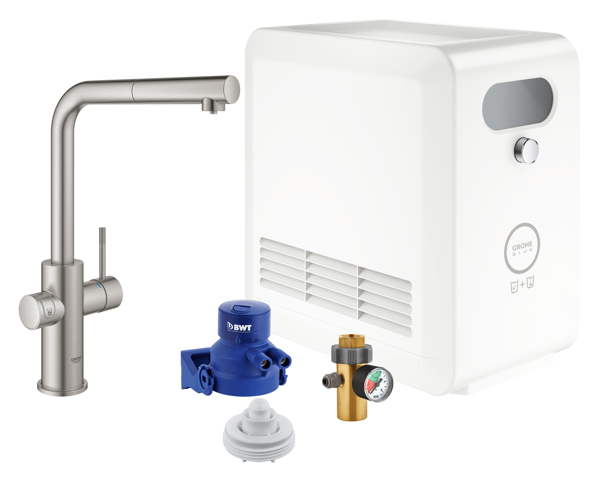GROHE Blue Professional L-tud med udtræk mousseur SuperSteel - Grohe - GROHE Blue Professional L-tud med udtræk mousseur SuperSteel