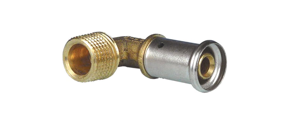 Henco pres vinkel 90° PVDF pres/udvendig gevind 16 mm x 1/2"