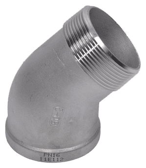 Vinkel 45° 1.4408, 20 bar 3/4 muffe/nippel