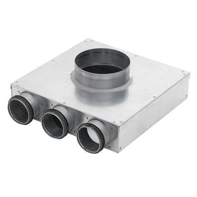 Ventilboks pvcu ø125 med 3 tilslutninger ø63
