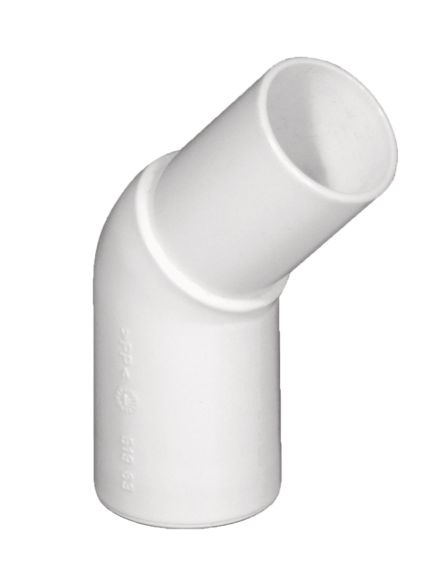 Purus vinkel 45° 32 mm hvid PP/TPE med spidsende