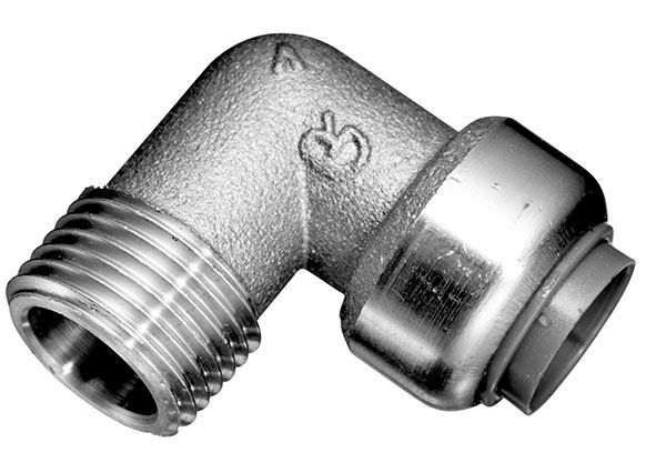 Roth vinkel 90° 15 mm x 1/2" nippel rustfri stål