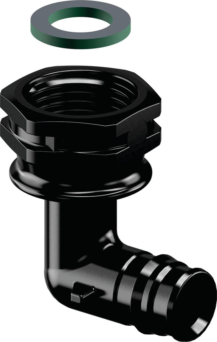 Uponor Q&E vinkel 90° med omløber PPSU sort 16 mm x 1/2"