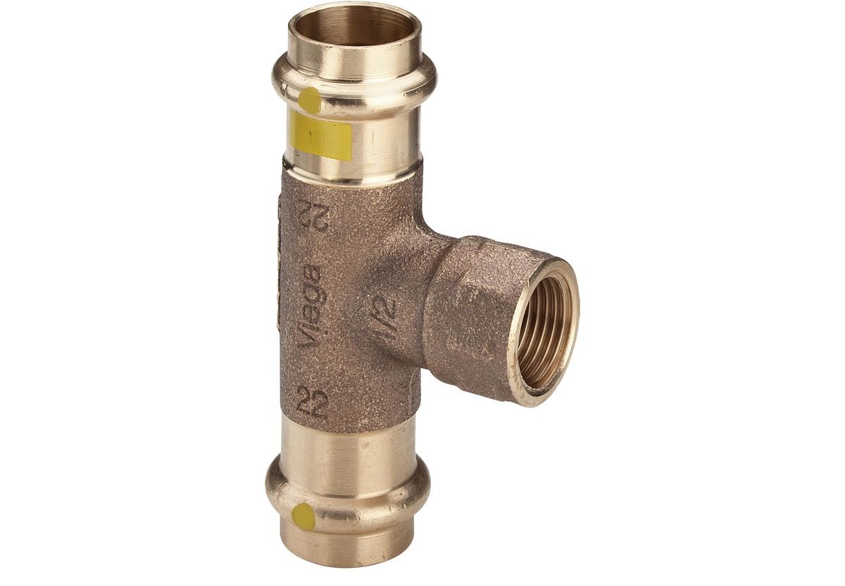 Profipress G T-stykke 18 x 1/2" x 18 mm rødgods