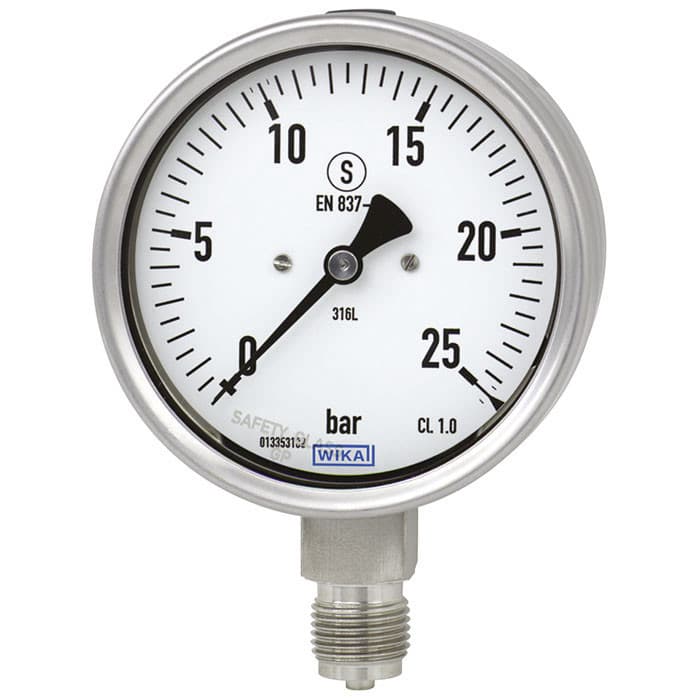 233.30 Manometer 0...40 bar NS 063 Rustfrit hus med Fyldning. G1/4 Rustfri Ned