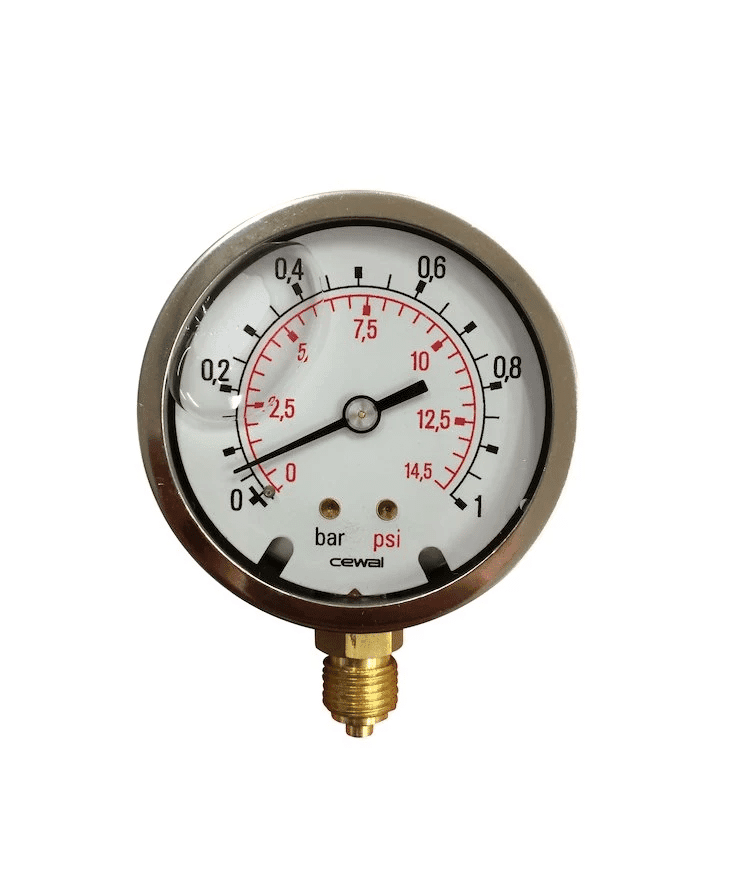 Manometer 1/4xø63 0-1 bar, nedadrettet studs med glycerin