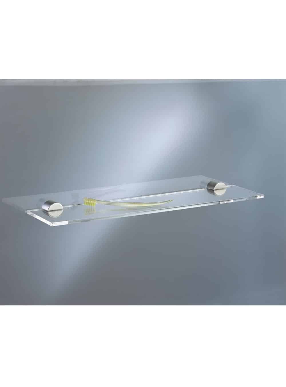 Vola T25 Hylde, klar plexiglas. Med 2 holdere i børstet krom