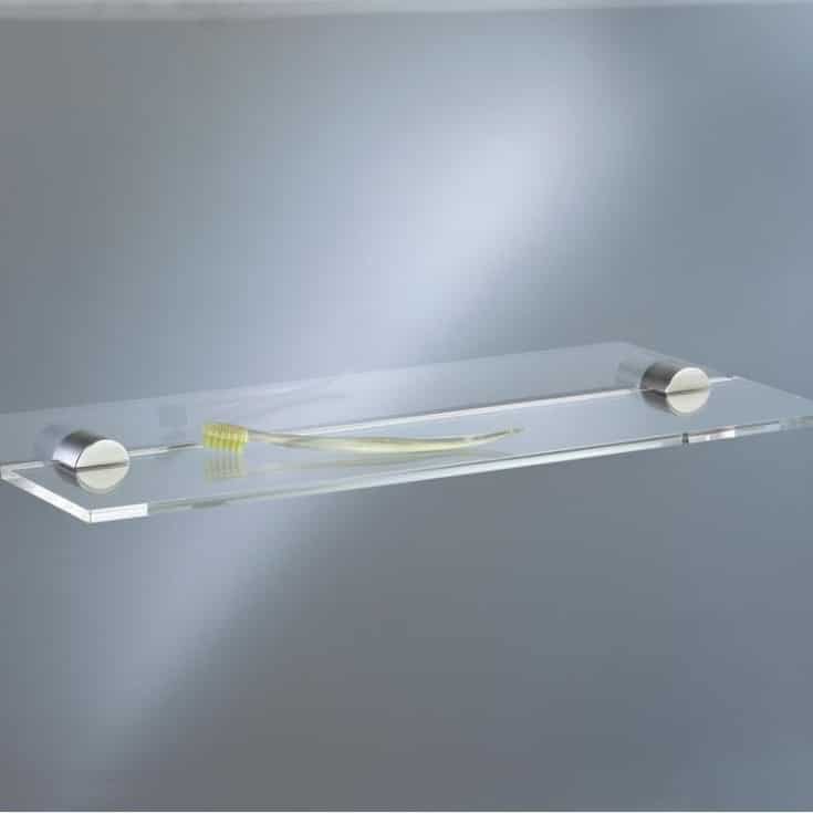 Vola T25 Hylde, klar plexiglas. Med 2 holdere i rustfrit stål