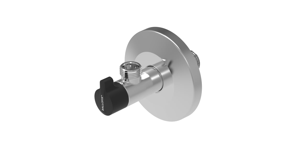 Broen Ballofix krom vinkelventil 1/2" x 3/8" med greb og roset