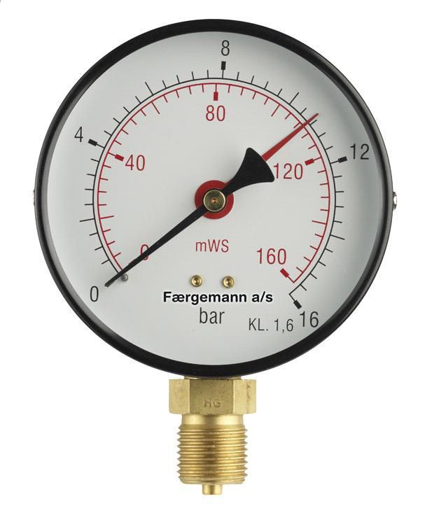 Manometer 1/2xø80 0-2,5 bar/0-25 mvs, nedadrettet studs