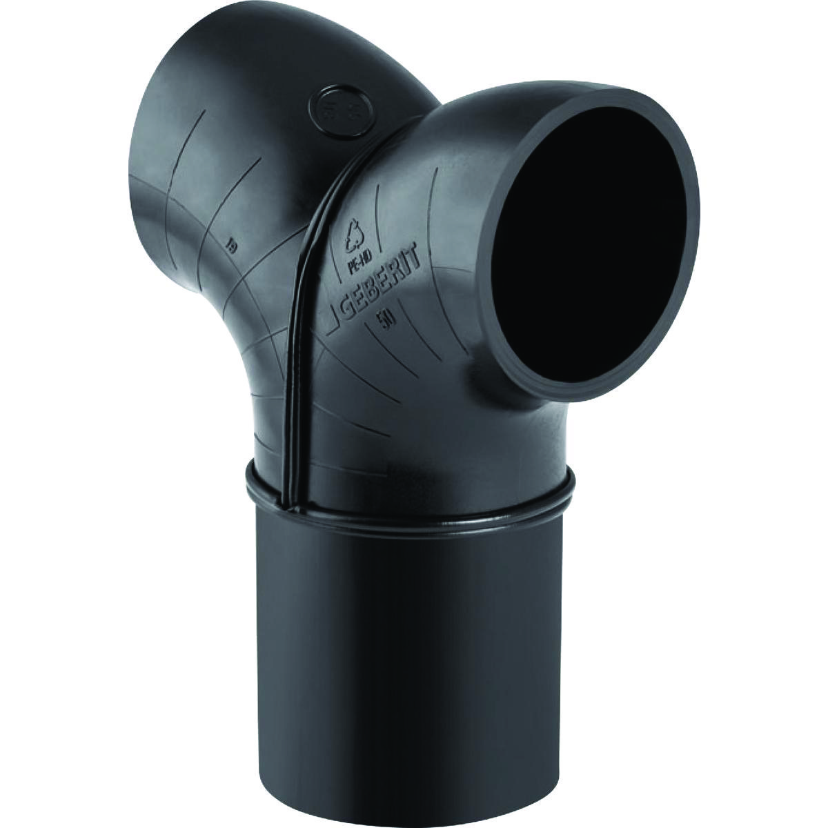 PEH buksegrenrør 90° Geberit, 50 mm, sort