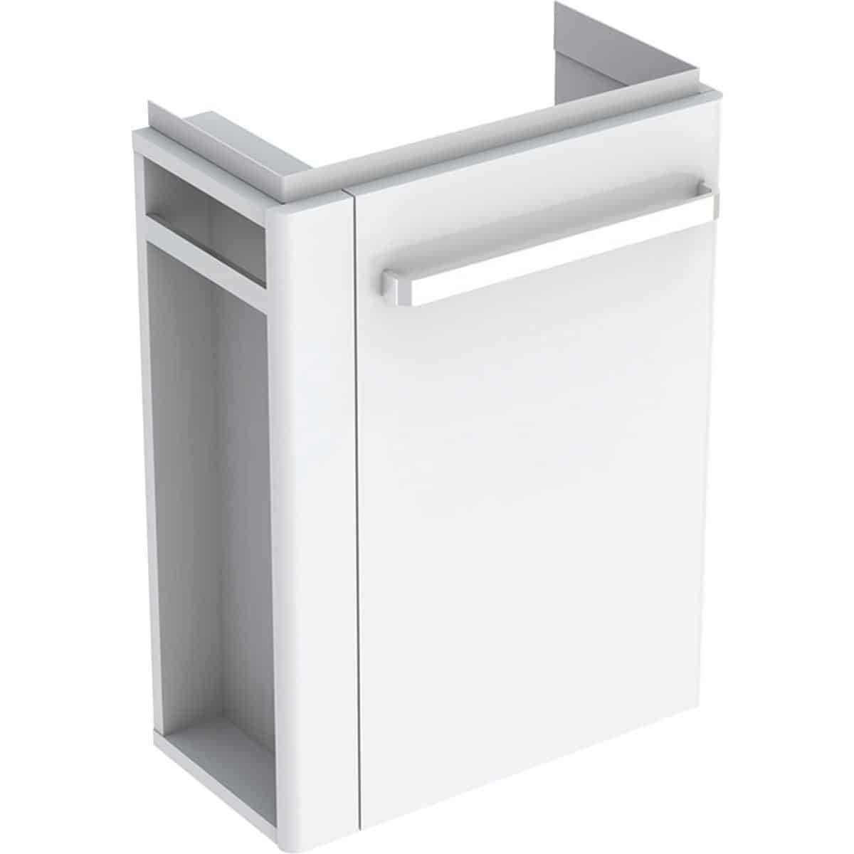 Geberit Renova Compact vaskeskab, 448 x 252 x 604 mm, 1 låge/håndkl.holder tv, blankpoleret hvid høj