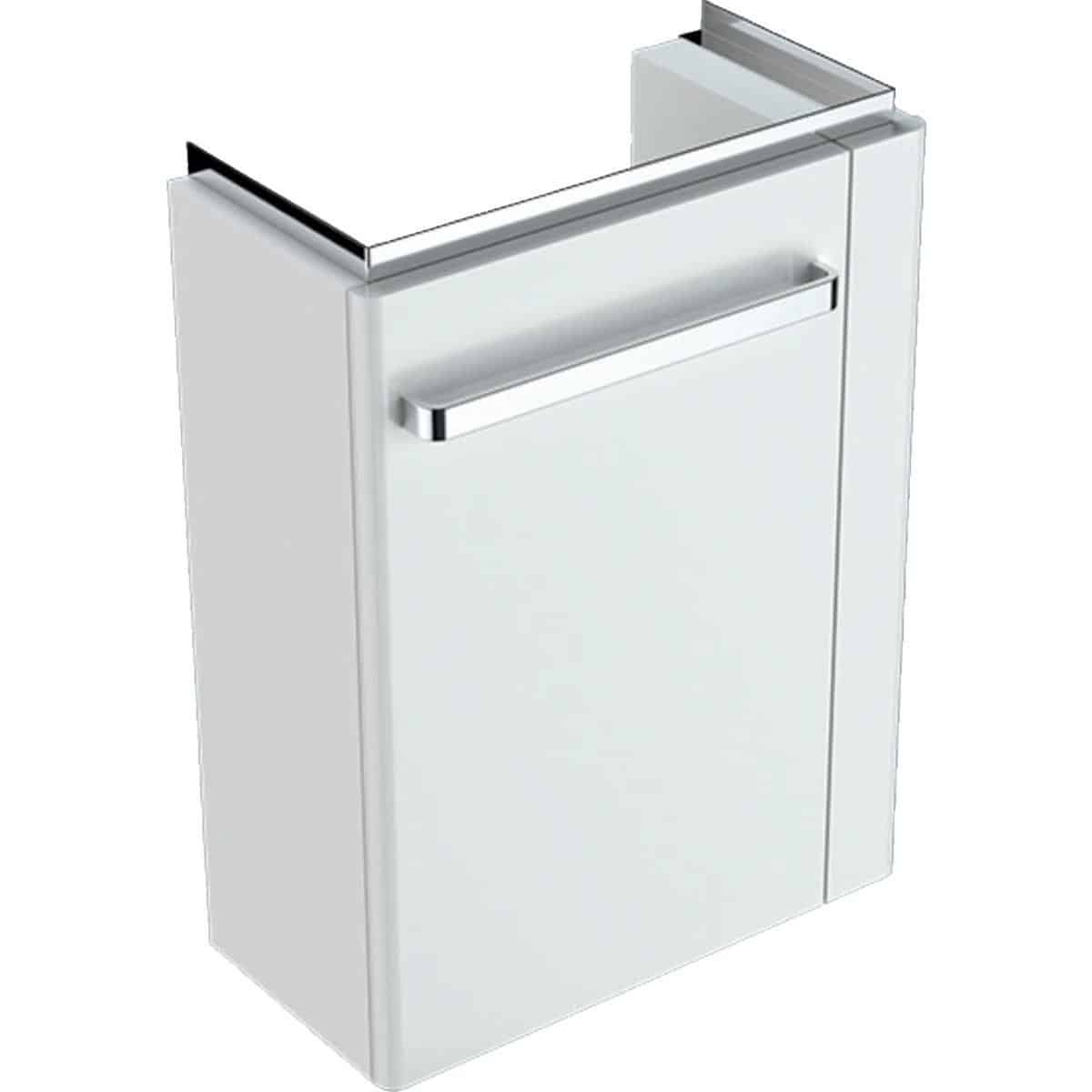 Geberit Renova Compact vaskeskab, 448 x 252 x 604 mm, 1 låge/håndkl.holder th, blankpoleret hvid høj