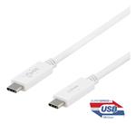 Deltaco usb-c kabel, 0.5m, 100w, hvid