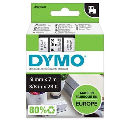 Dymotape d1 9mmx7m sort/klar