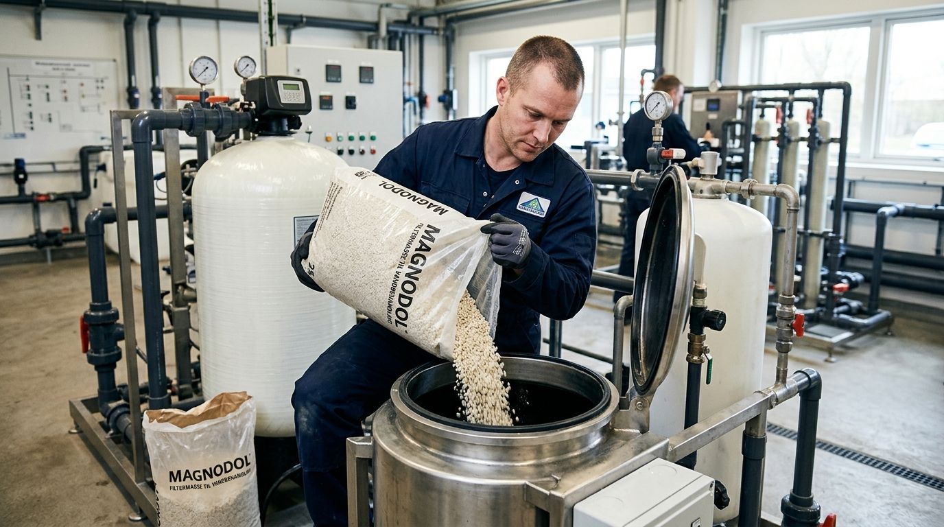 Filtermasse til vedligeholdelse af blødgøringsanlæg