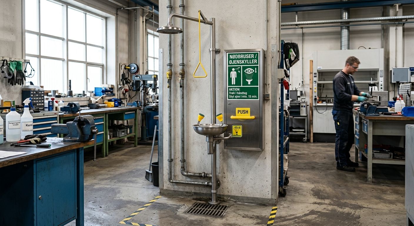 Nødbrusere til værksted og laboratorium