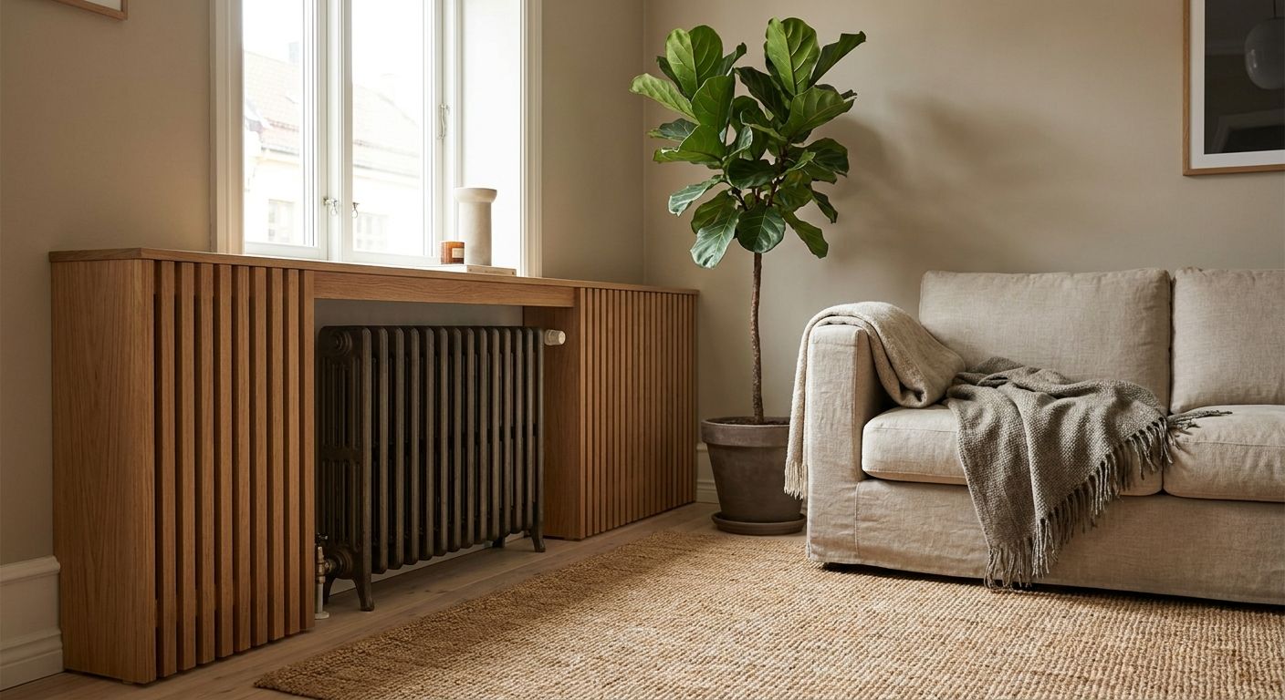 Rørskjulere til synlige radiatorrør i stuen