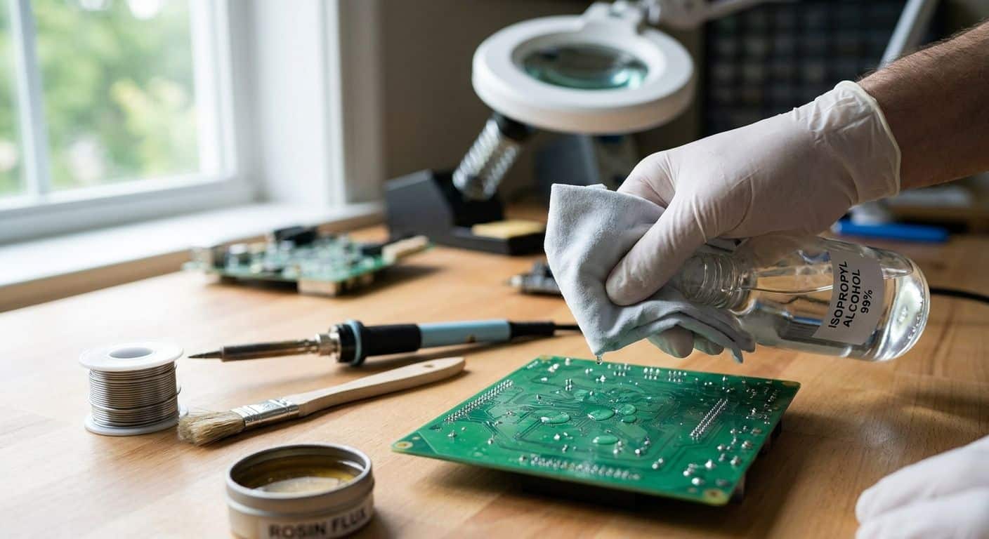 Sådan bruger du isopropylalkohol til rengøring før lodning